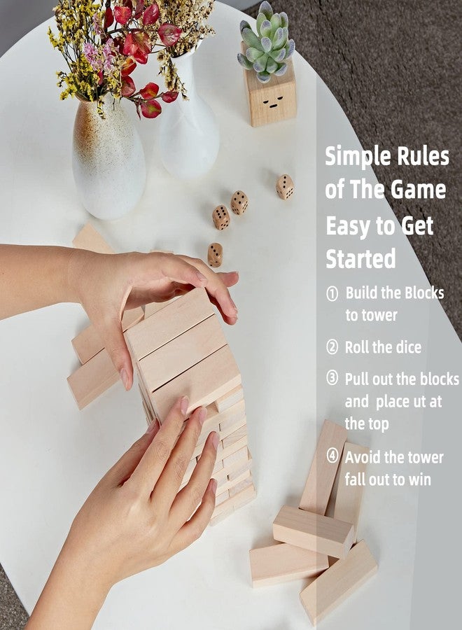 SpeedArmis لعبة SpeedArmis Mini Tumble Tower، لعبة تكديس خشبية مكونة من 54 قطعة للمراهقين - ألعاب لوحية خشبية من خشب الصنوبر مع مجموعة من 4 نرد - هدايا عيد الميلاد الكلاسيكية للمراهقين - Image 4